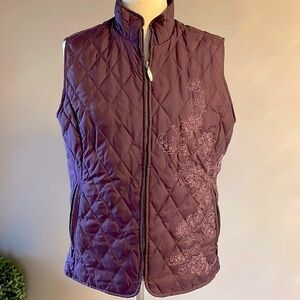 Eddie Bauer woman’s premium Goose Down purple vest quilted Embroidered zip up M
